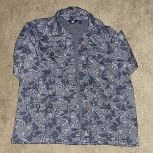 Lands' End Women’s Knit Shacket Blue Leaves Size XL (18) Full Button